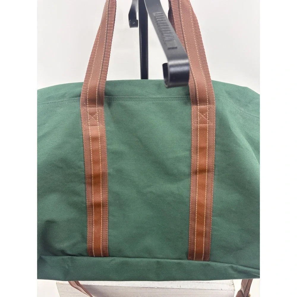 VTG Ralph Lauren Green Duffle Bag Fragrance Weekender Brown Trim Extra Large 30